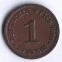 Монета 1 пфенниг. 1909 год (E), Германская империя.