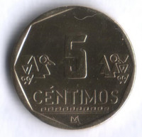 Монета 5 сентимо. 2002 год, Перу.