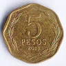 Монета 5 песо. 2013 год, Чили.