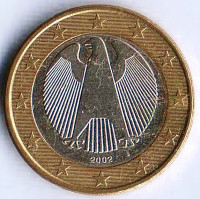 Монета 1 евро. 2002(J) год, Германия.