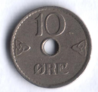 Монета 10 эре. 1924 год, Норвегия.