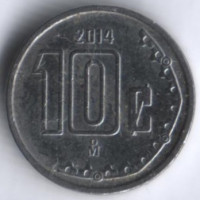 Монета 10 сентаво. 2014 год, Мексика.