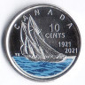 Монета 10 центов. 2021 год, Канада. 100 лет шхуне 