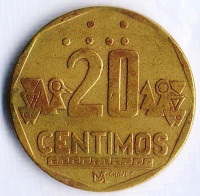 Монета 20 сентимо. 1992 год, Перу.