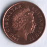 Монета 1 пенни. 2002 год, Гибралтар. 