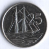 Монета 25 центов. 1996 год, Каймановы острова.