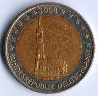 Монета 2 евро. 2008(G) год, Германия. Гамбург.