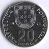 Монета 20 эскудо. 1998 год, Португалия.