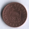 Монета 1 сантим. 1992 год, Латвия.