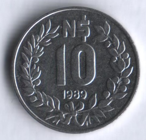 10 новых песо. 1989 год, Уругвай.