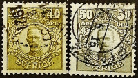 Набор почтовых марок (2 шт.). "Король Густав V". 1912-1917 годы, Швеция.