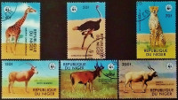 Набор почтовых марок (6 шт.). "WWF - Вымирающие животные". 1978 год, Нигер.