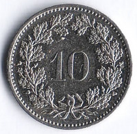 Монета 10 раппенов. 1984 год, Швейцария.