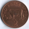 Монета 2 пенса. 1986 год, Гернси.