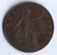 Монета 1 пенни. 1917 год, Великобритания.