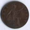Монета 1 пенни. 1917 год, Великобритания.