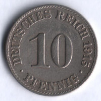Монета 10 пфеннигов. 1915 год (A), Германская империя.