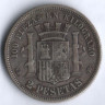 Монета 2 песеты. 1869(69) год, Испания.