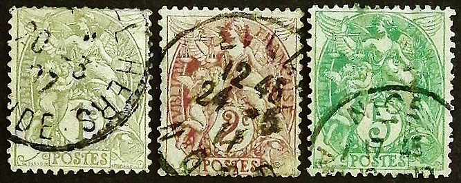Набор почтовых марок (3 шт.). "Ангелы". 1900 год, Франция.
