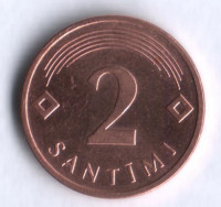 Монета 2 сантима. 2006 год, Латвия.