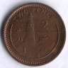 Монета 2 пенса. 1989(AB) год, Гибралтар.