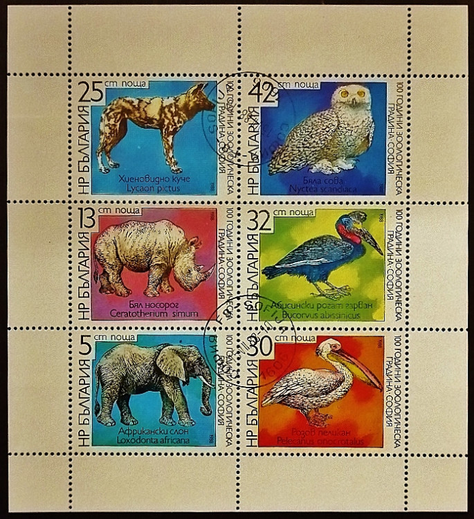 Набор почтовых марок (6 шт.). "Зоологический сад Софии". 1988 год, Болгария.