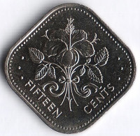 Монета 15 центов. 1992 год, Багамские острова.