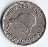 Монета 1 флорин (2 шиллинга). 1951 год, Новая Зеландия.