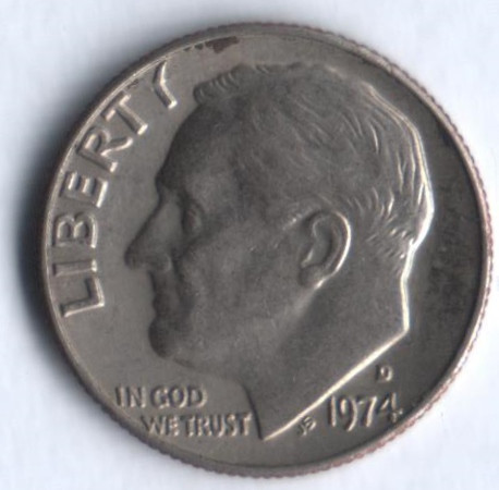 10 центов. 1974(D) год, США.