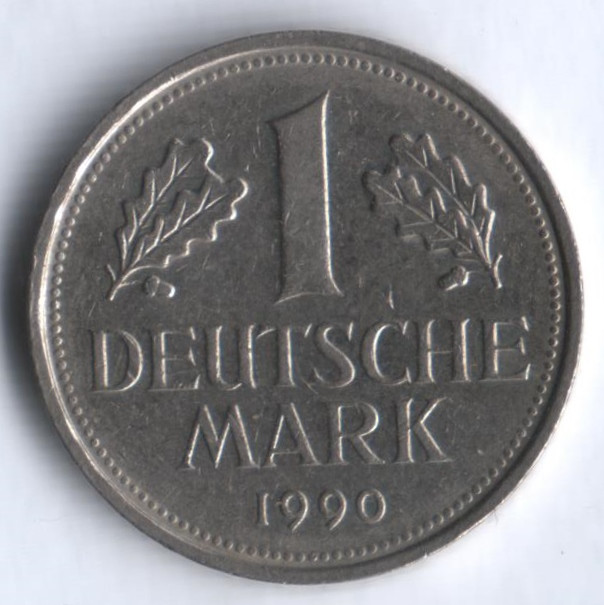 Монета 1 марка. 1990 год (A), ФРГ.