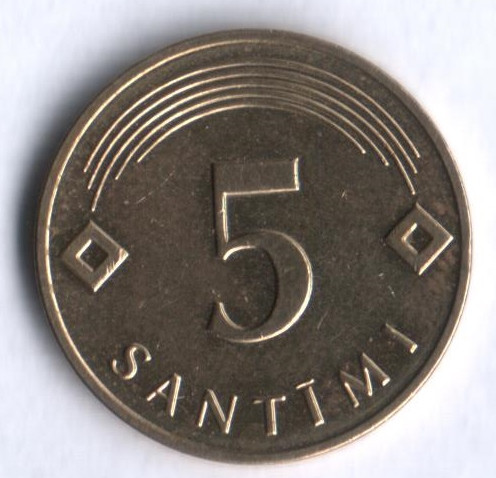 Монета 5 сантимов. 2009 год, Латвия.