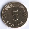 Монета 5 сантимов. 2009 год, Латвия.