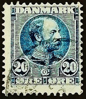 Почтовая марка (20 ö.). "Король Кристиан IX". 1904 год, Дания.