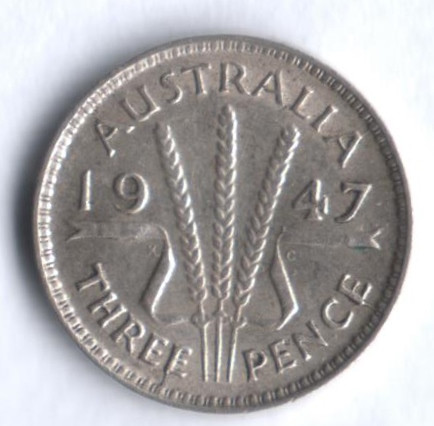 Монета 3 пенса. 1947(m) год, Австралия.