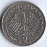 Монета 2 марки. 1970 год (F), ФРГ. Теодор Хойс.