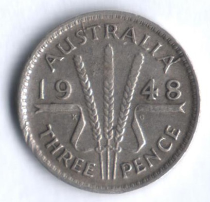 Монета 3 пенса. 1948(m) год, Австралия.