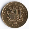 Монета 5 сантимов. 2002 год, Андорра. Глухарь.