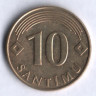 Монета 10 сантимов. 2008 год, Латвия.