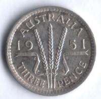 Монета 3 пенса. 1951(PL) год, Австралия.