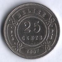 Монета 25 центов. 2007 год, Белиз.