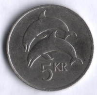 Монета 5 крон. 1987 год, Исландия.