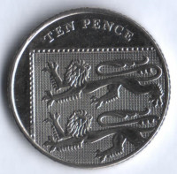 Монета 10 пенсов. 2011 год, Великобритания.