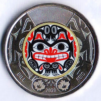 Монета 2 доллара. 2020 год, Канада. 100 лет со дня рождения художника Билла Рида.
