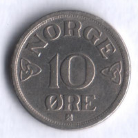 Монета 10 эре. 1955 год, Норвегия.