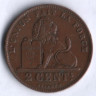 Монета 2 сантима. 1909 год, Бельгия (Des Belges).