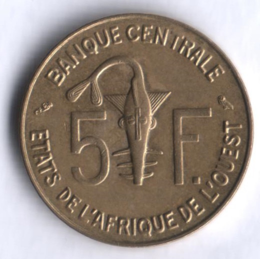 Монета 5 франков. 1965 год, Западно-Африканские Штаты.