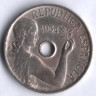 Монета 25 сентимо. 1934 год, Испания.