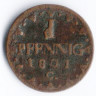 Монета 1 пфенниг. 1801 год (С), Саксония.
