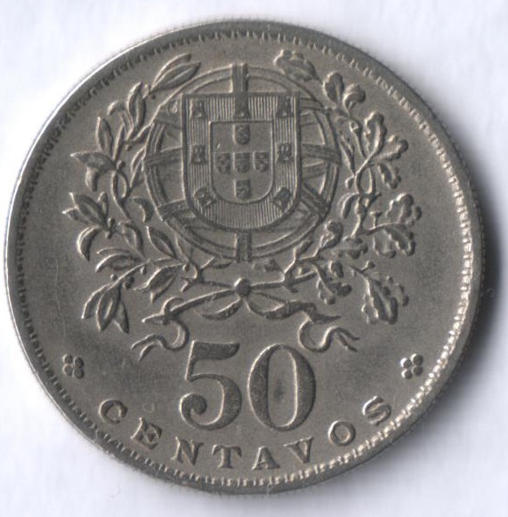 Монета 50 сентаво. 1964 год, Португалия.