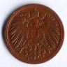 Монета 1 пфенниг. 1891 год (A), Германская империя.